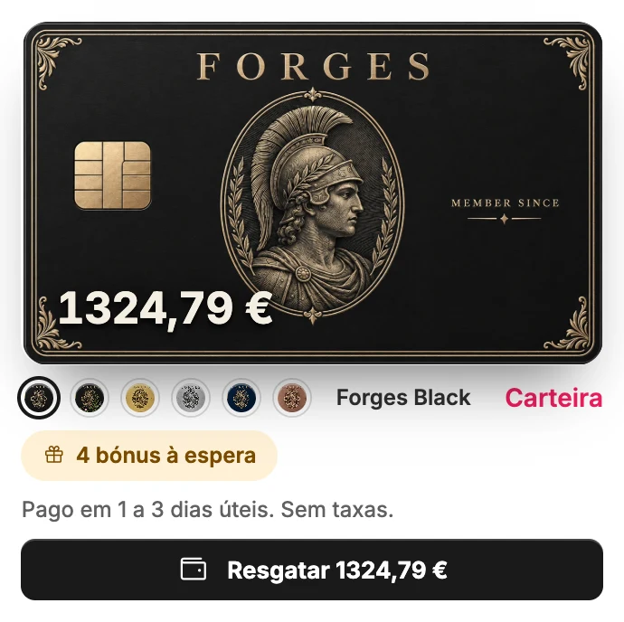 Cartão Forges Black com o saldo e o botão Resgatar